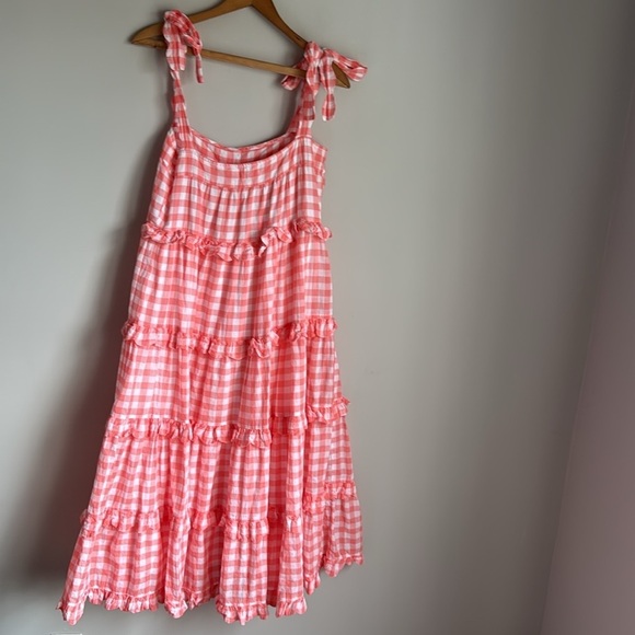 PINK CITY PRINTS Tuckernuck Apricot Gingham Acapulco Dress XS - Picture 6 of 16